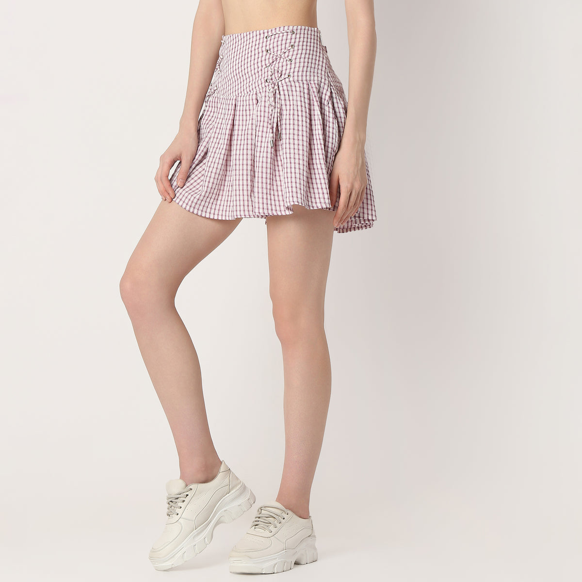 Flare Fit Pleats High Rise Skirt