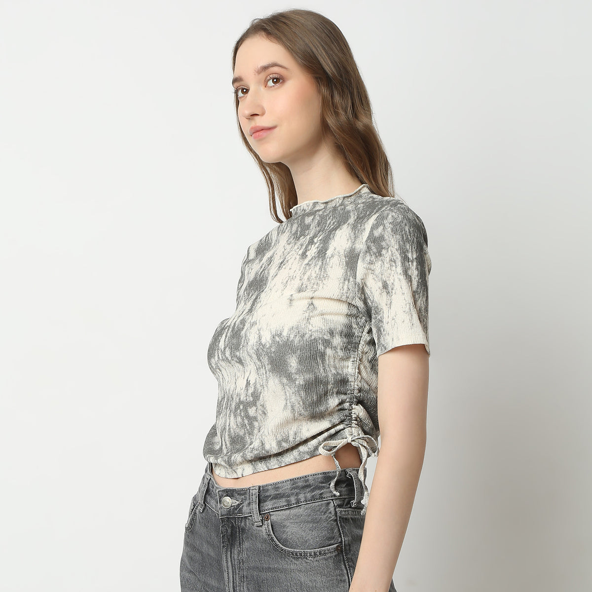 Regular Fit Abstract High Neck Top