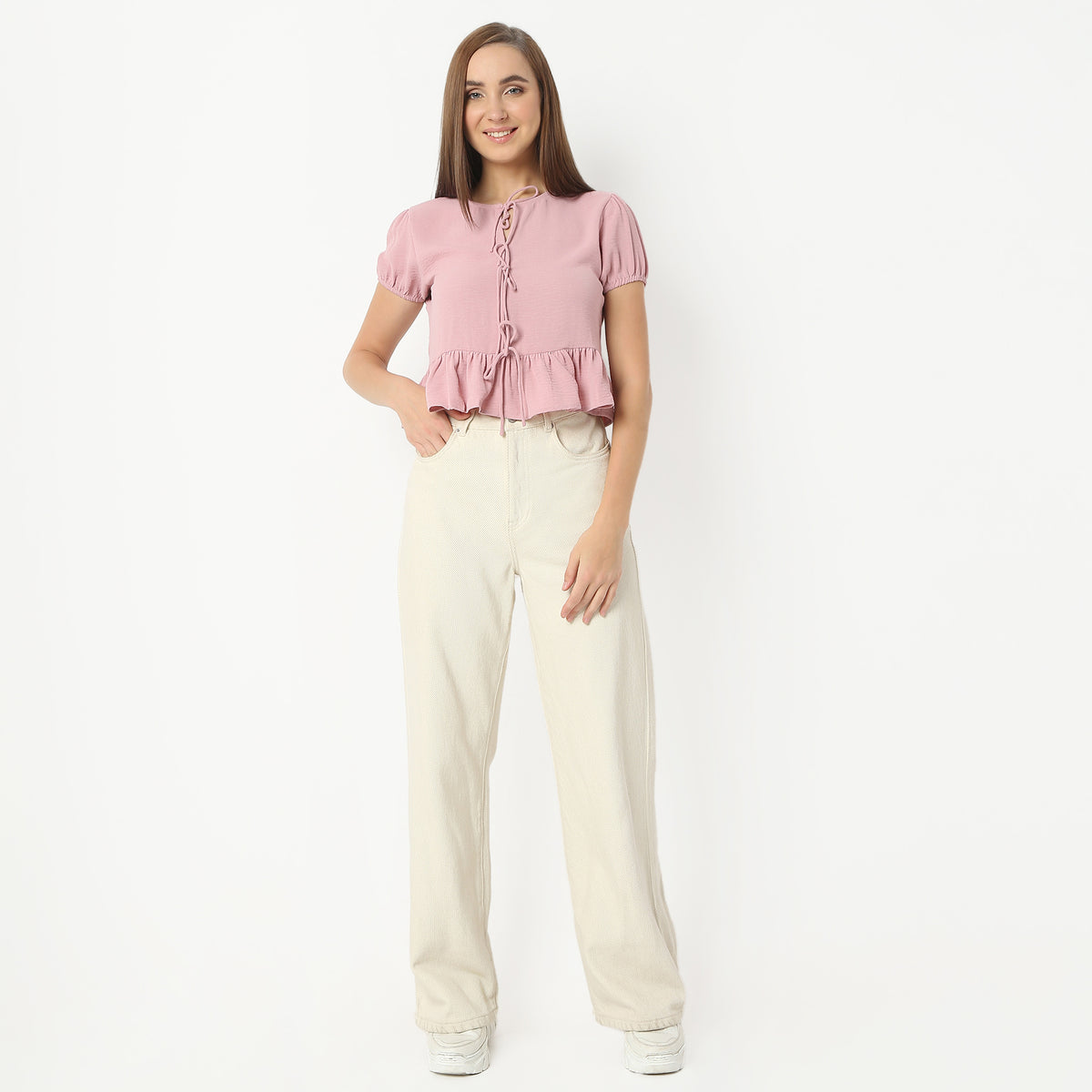 Regular Fit Solid Round Neck Cropped Crop Top