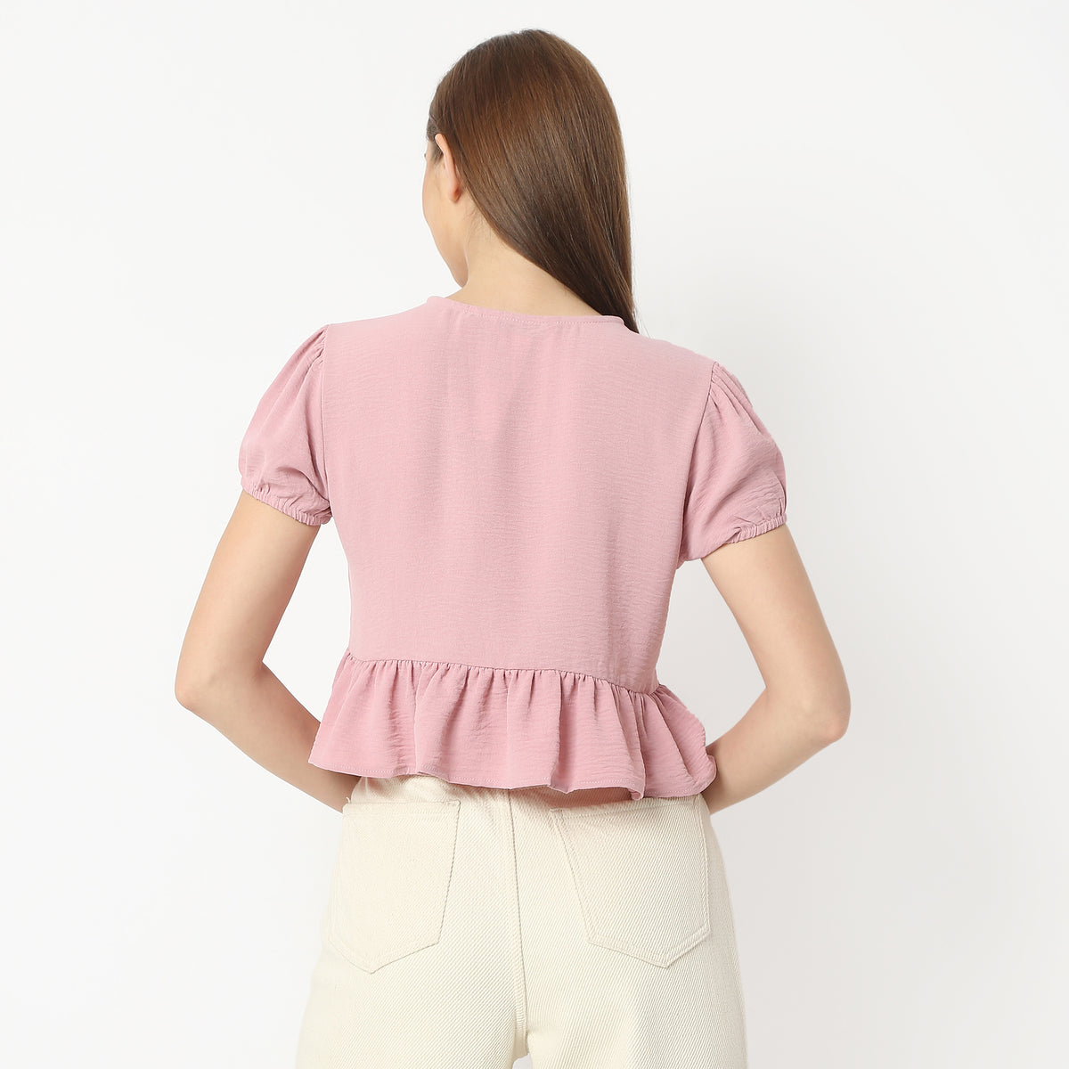 Regular Fit Solid Round Neck Cropped Crop Top