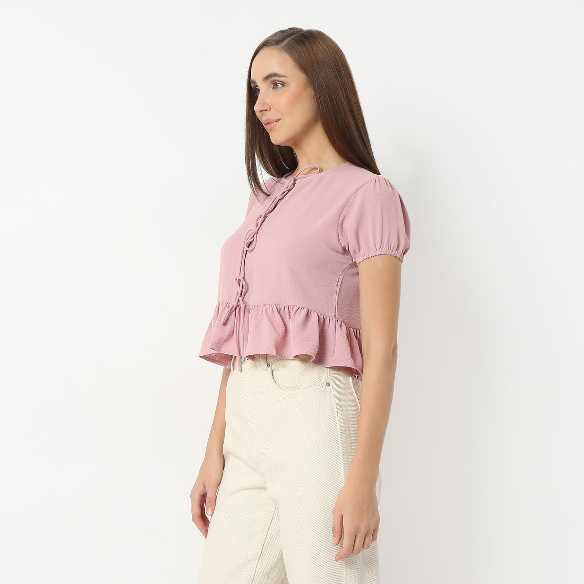 Regular Fit Solid Round Neck Cropped Crop Top