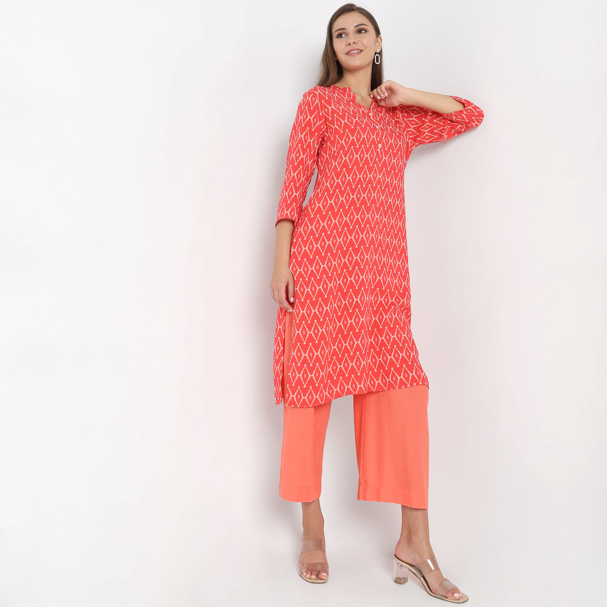 Flare Fit Solid Mid Rise Palazzos