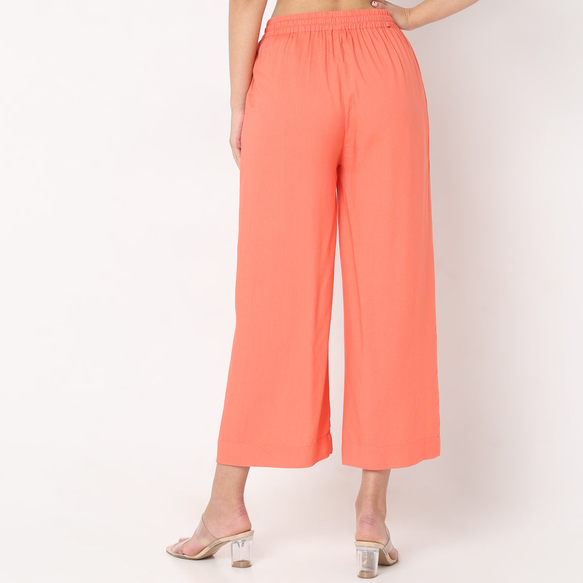 Flare Fit Solid Mid Rise Palazzos