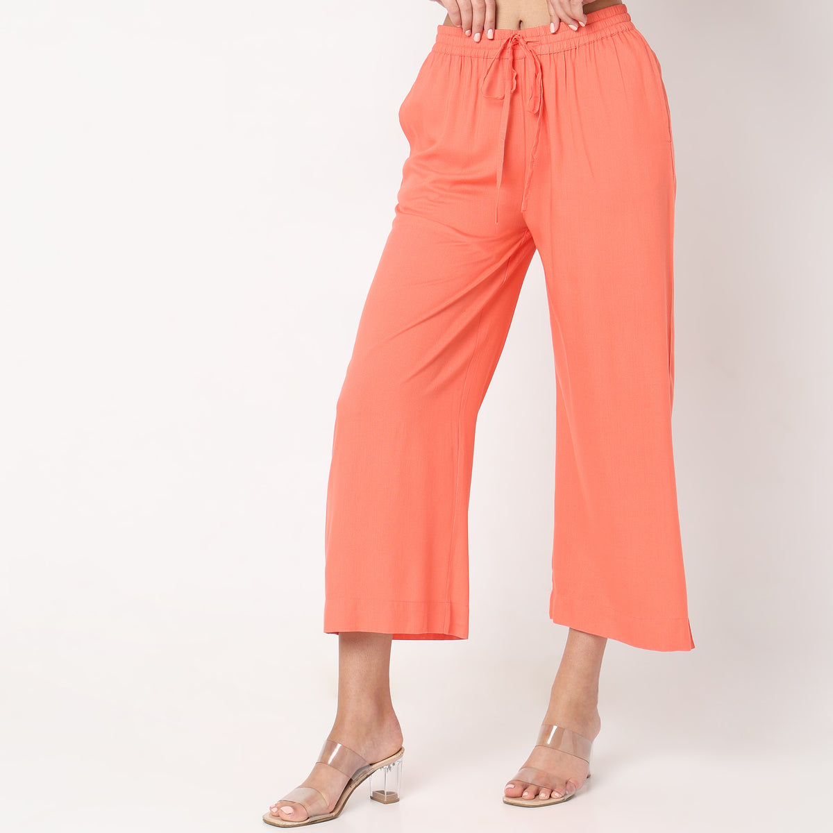 Flare Fit Solid Mid Rise Palazzos