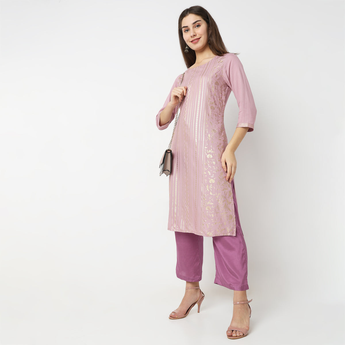 Straight Fit Solid Mid Rise Ethnic Pants