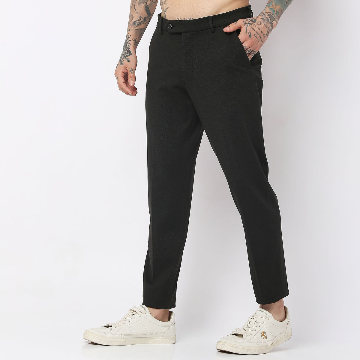 Slim Fit Solid Mid Rise Trousers