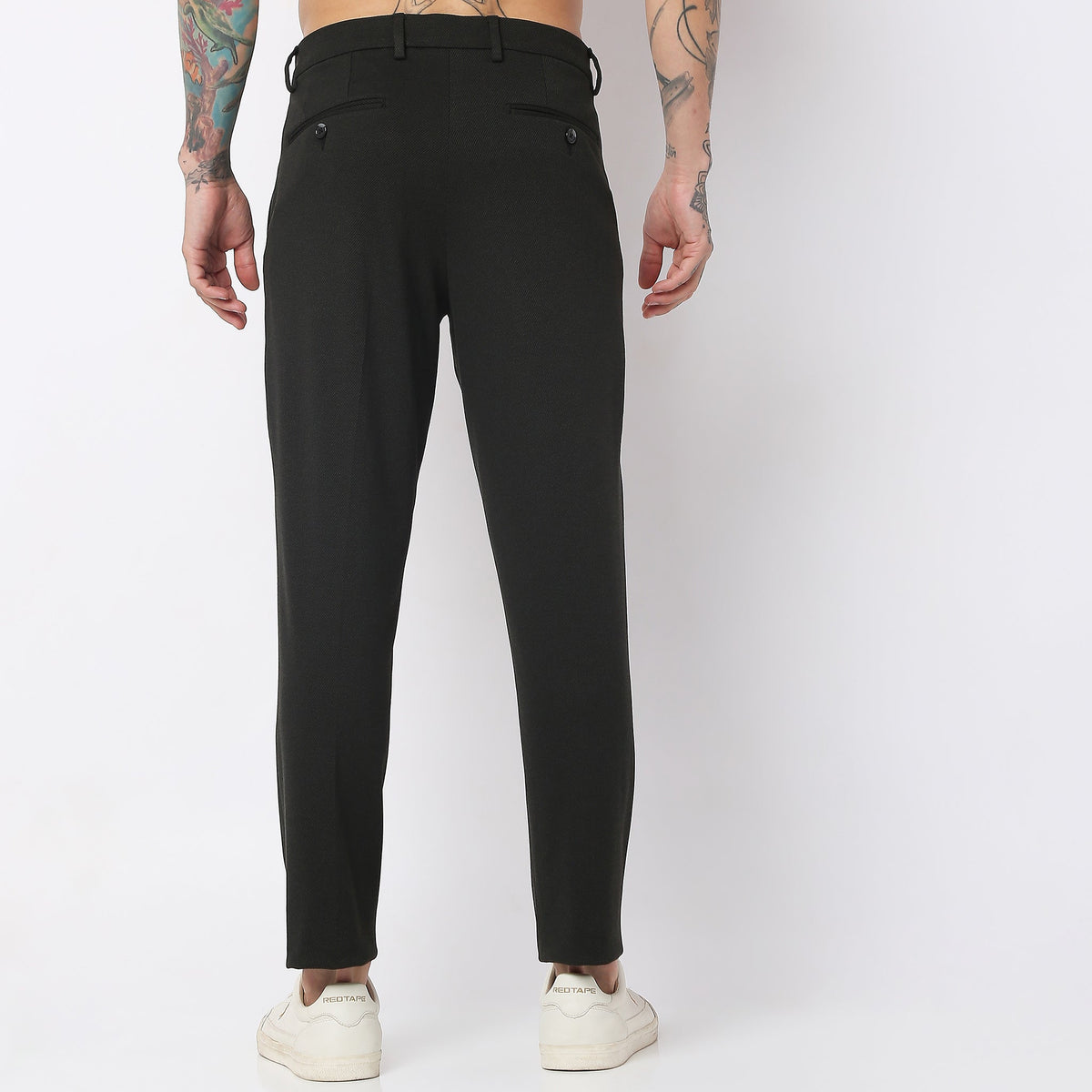 Slim Fit Solid Mid Rise Trousers