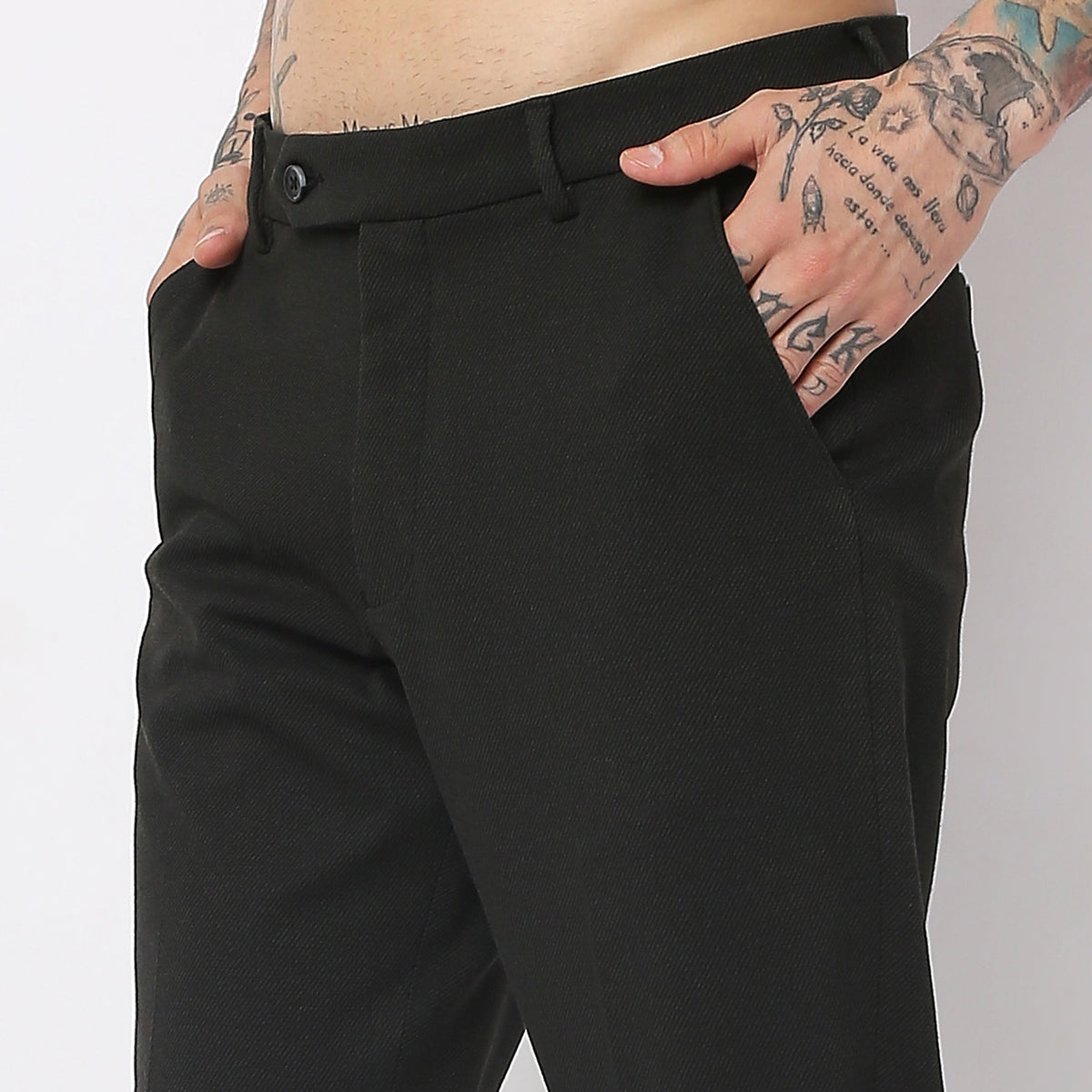 Slim Fit Solid Mid Rise Trousers