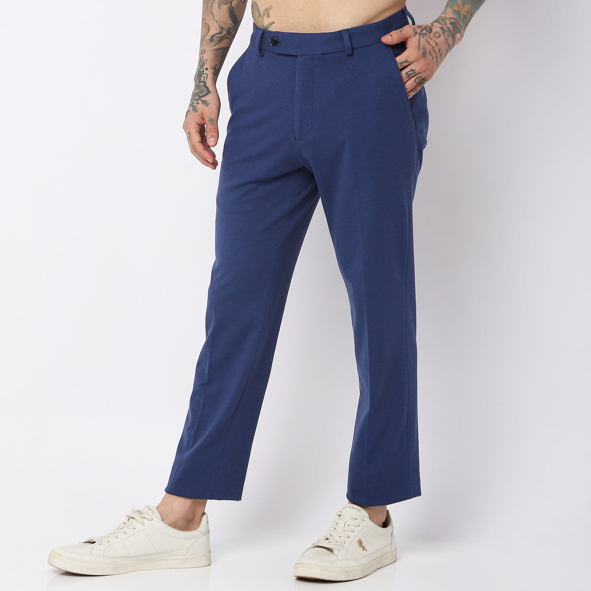 Slim Fit Solid Mid Rise Trousers