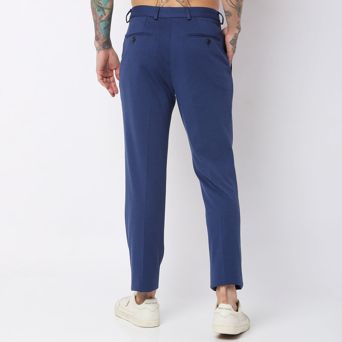 Slim Fit Solid Mid Rise Trousers