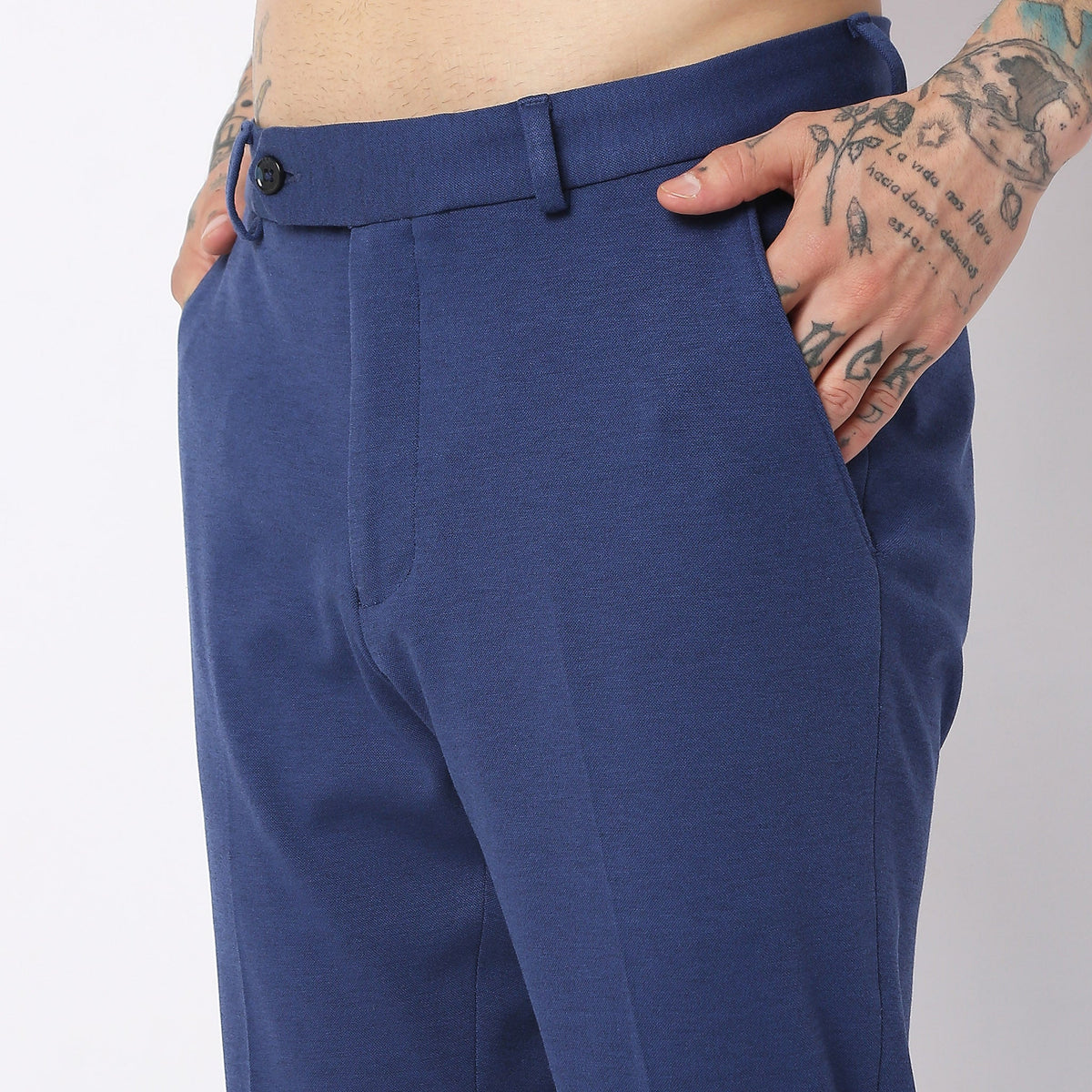 Slim Fit Solid Mid Rise Trousers