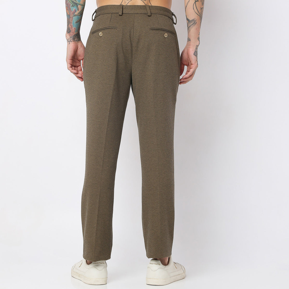 Slim Fit Solid Mid Rise Trousers