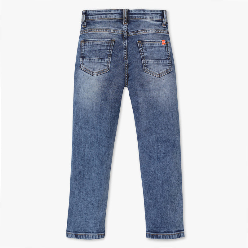 Boys Slim Fit Heavily Washed Printed Jeans