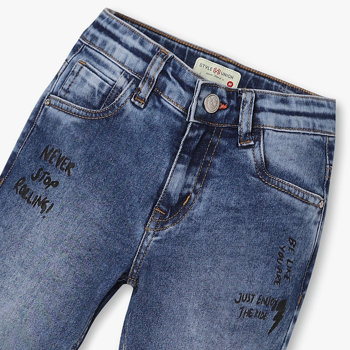 Boys Slim Fit Heavily Washed Printed Jeans