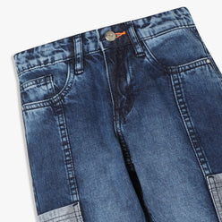 Straight Fit Indigo Boys Denim Jeans with Reversed Pocket