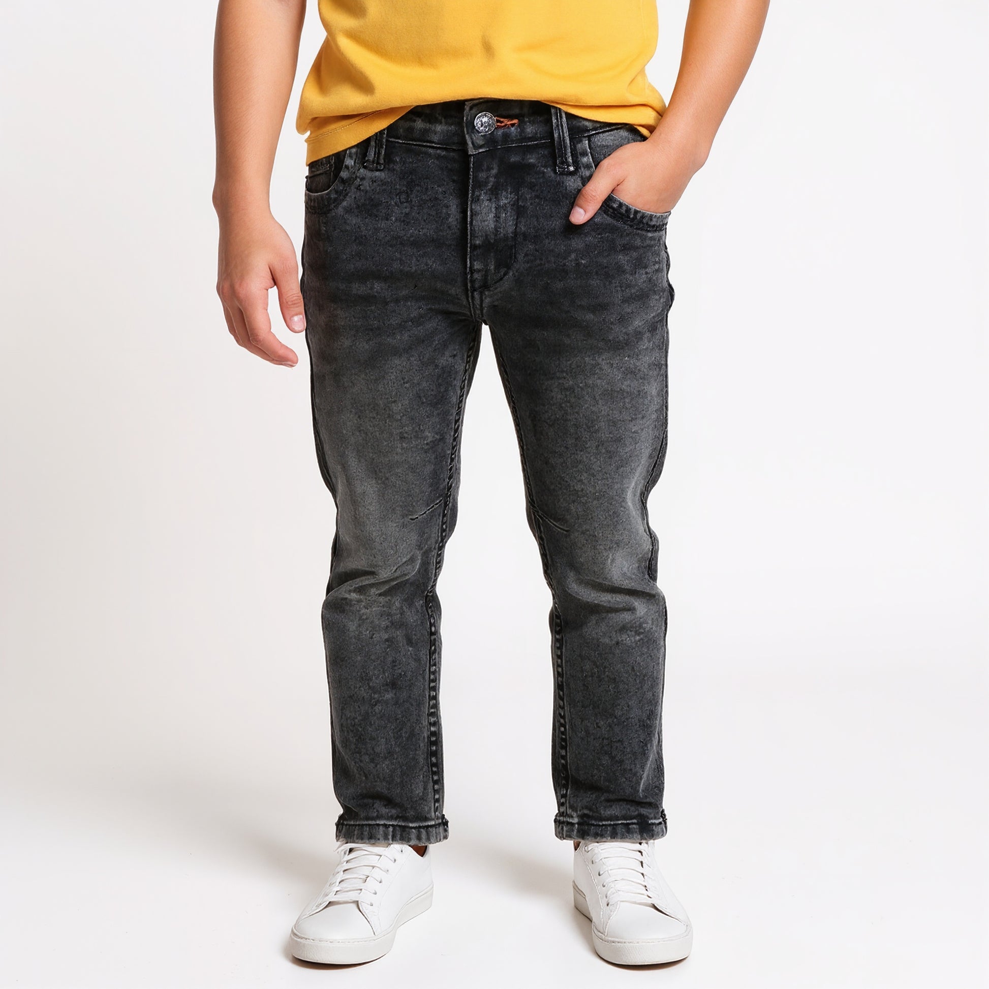 Boys Slim Fit Casual Denim With Crackel Effect