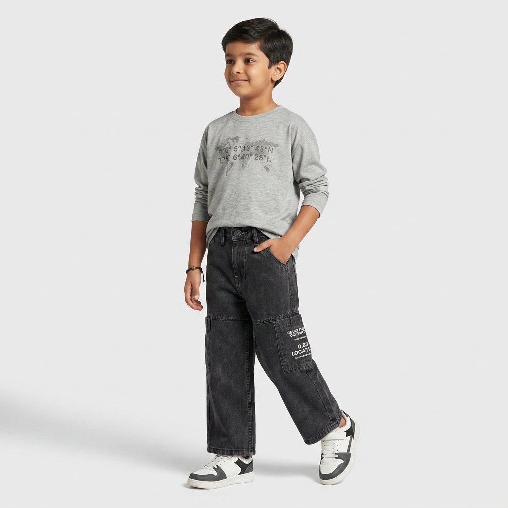 Boys Solid Loose Fit Mid Rise Jeans