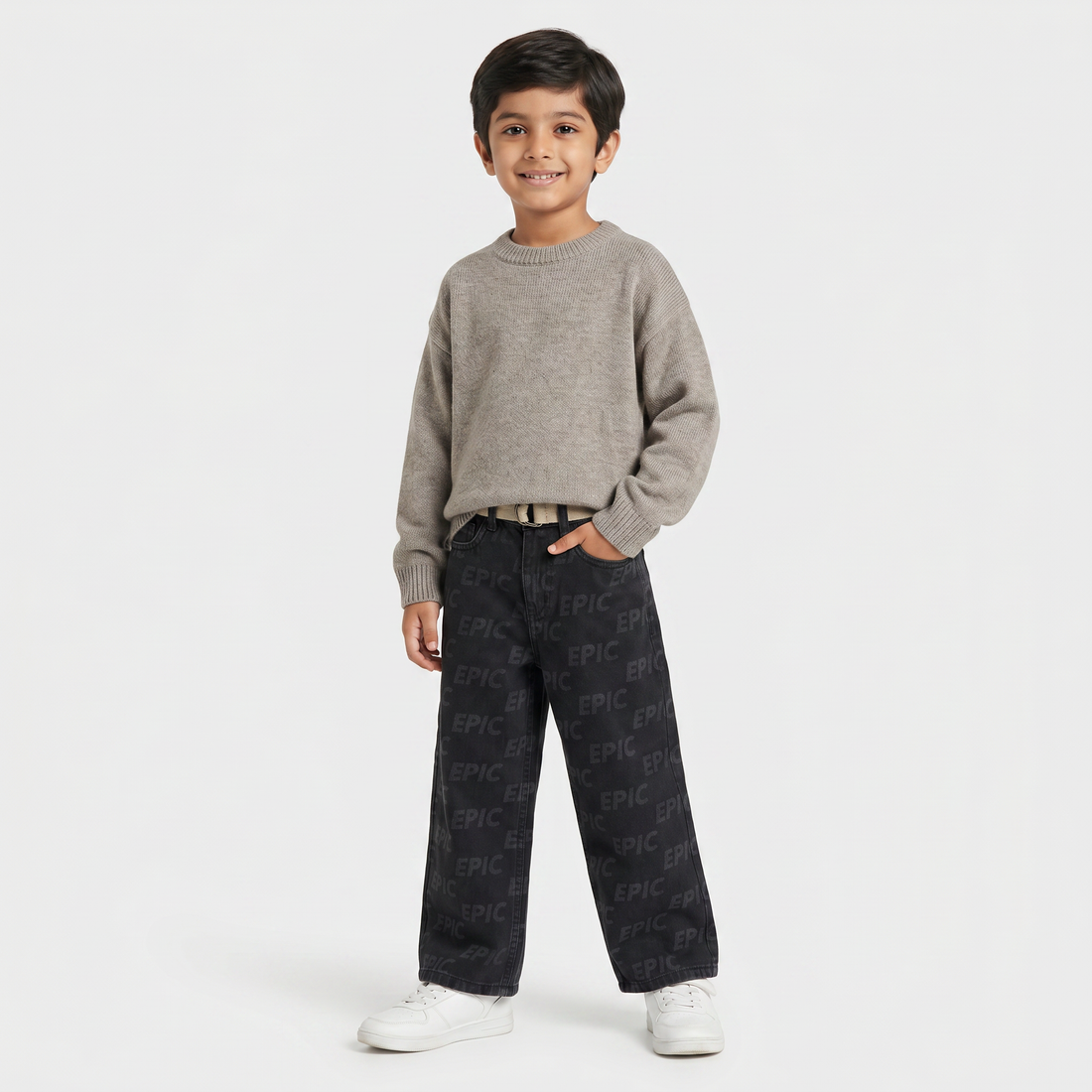 Boys Cotton Laser Print Mid Rise Pants