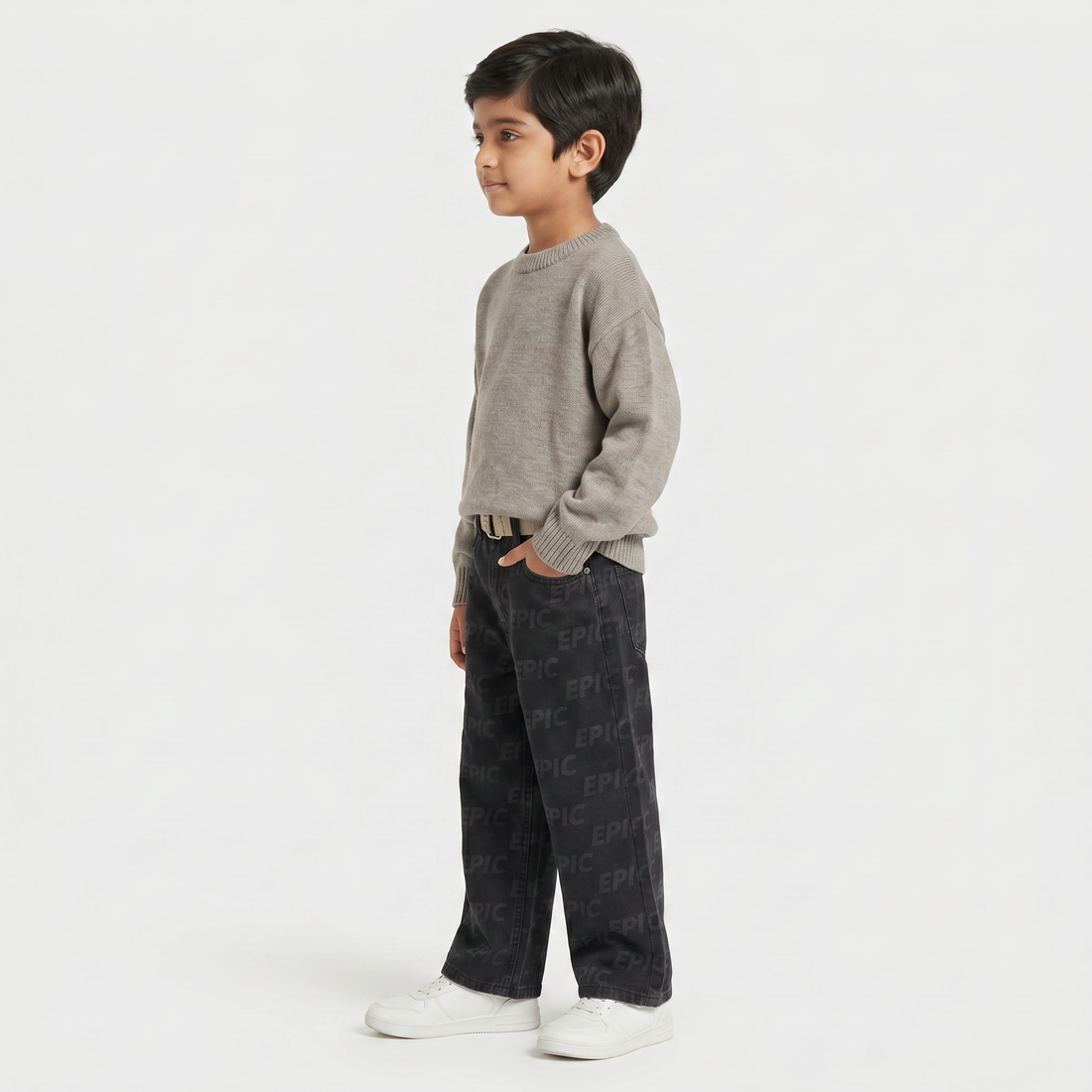 Boys Cotton Laser Print Mid Rise Pants