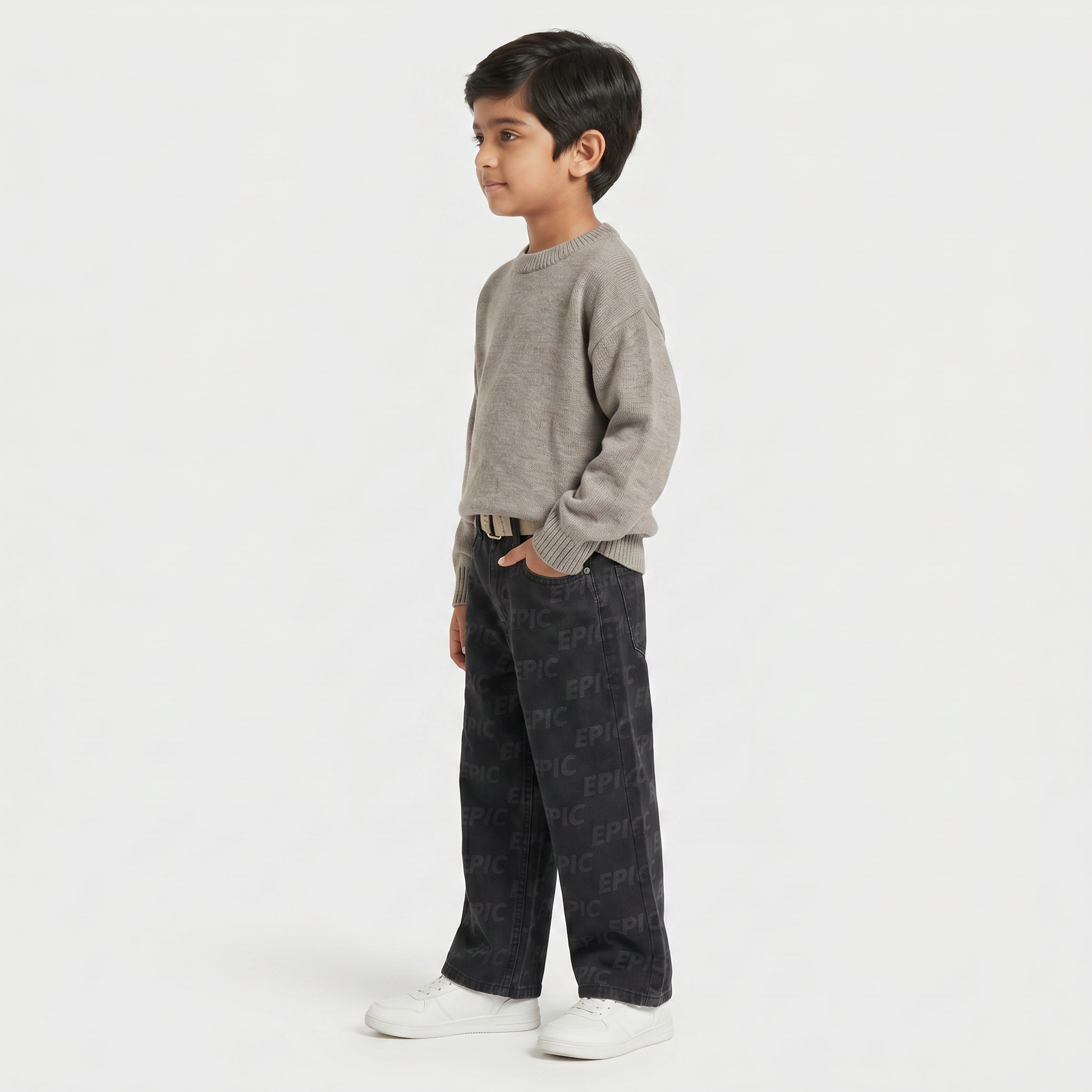 Boys Cotton Laser Print Mid Rise Pants