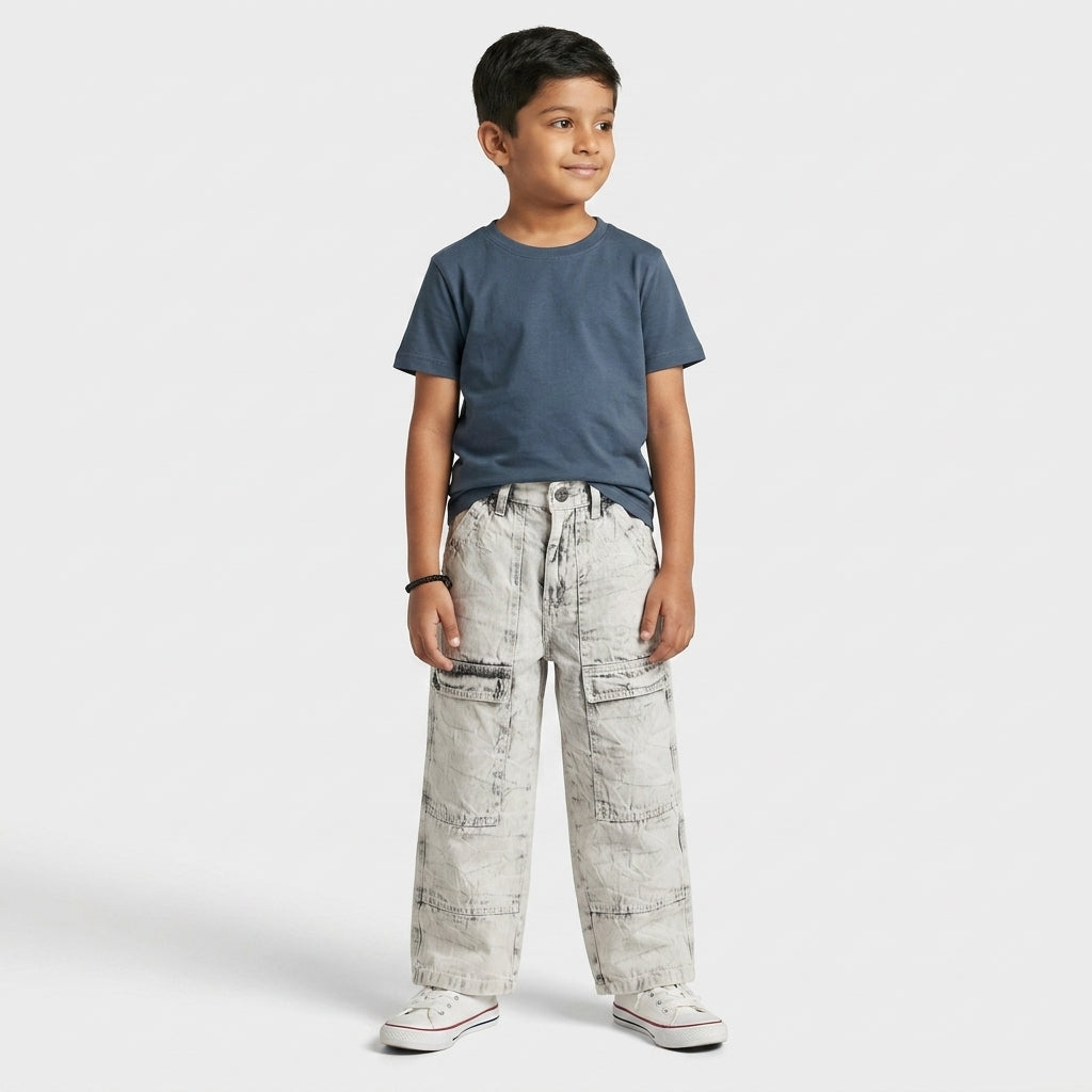 Boys Solid Baggy Fit Mid Rise Jeans