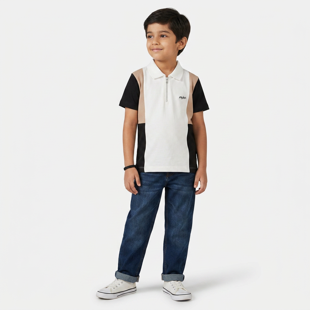 Boys Woven Cut and Sew Polo T-Shirt