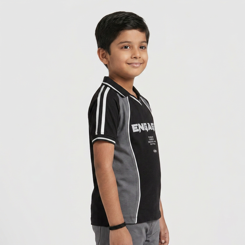 Boys Woven Cut and Sew Polo T-Shirt