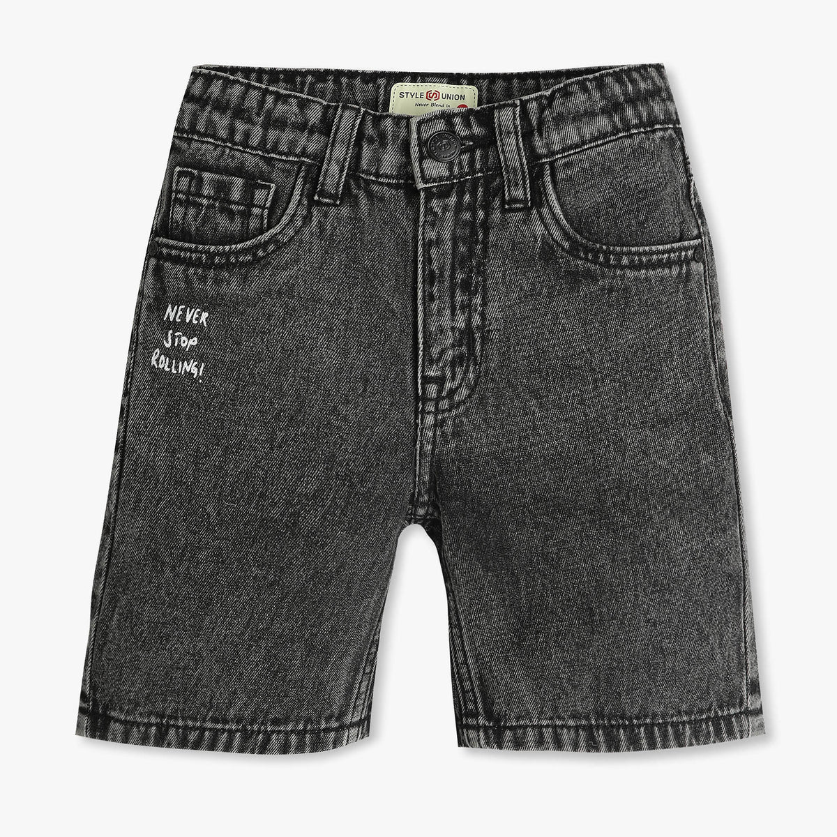 Boys Printed Heavily Washed Denim Shorts