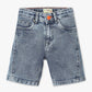 Below Knee Length Stretchable Denim Shorts with Front Cut and Sew
