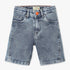 Below Knee Length Stretchable Denim Shorts with Front Cut and Sew
