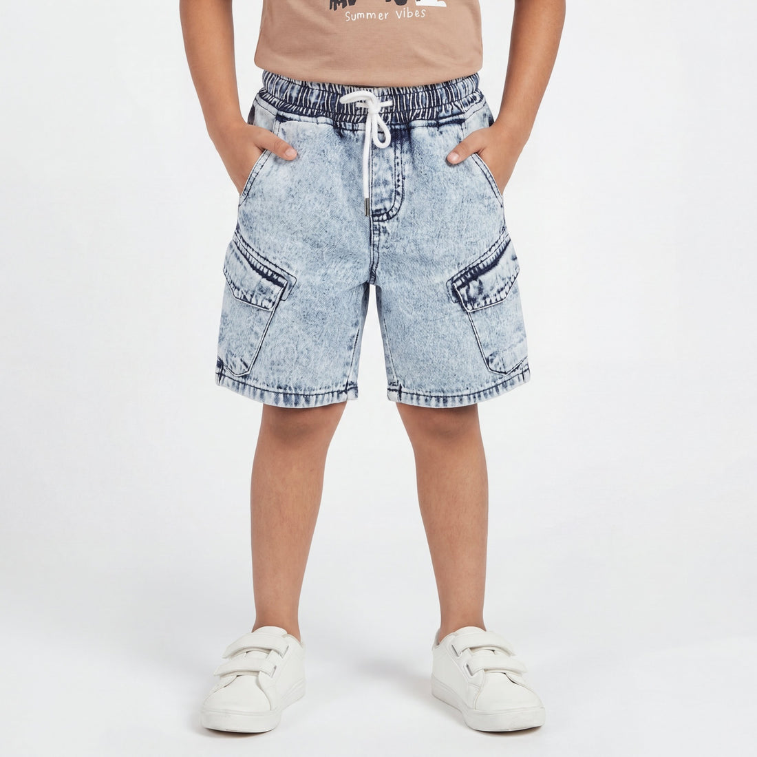 Boys Cotton Solid Casual Double Pocket Shorts