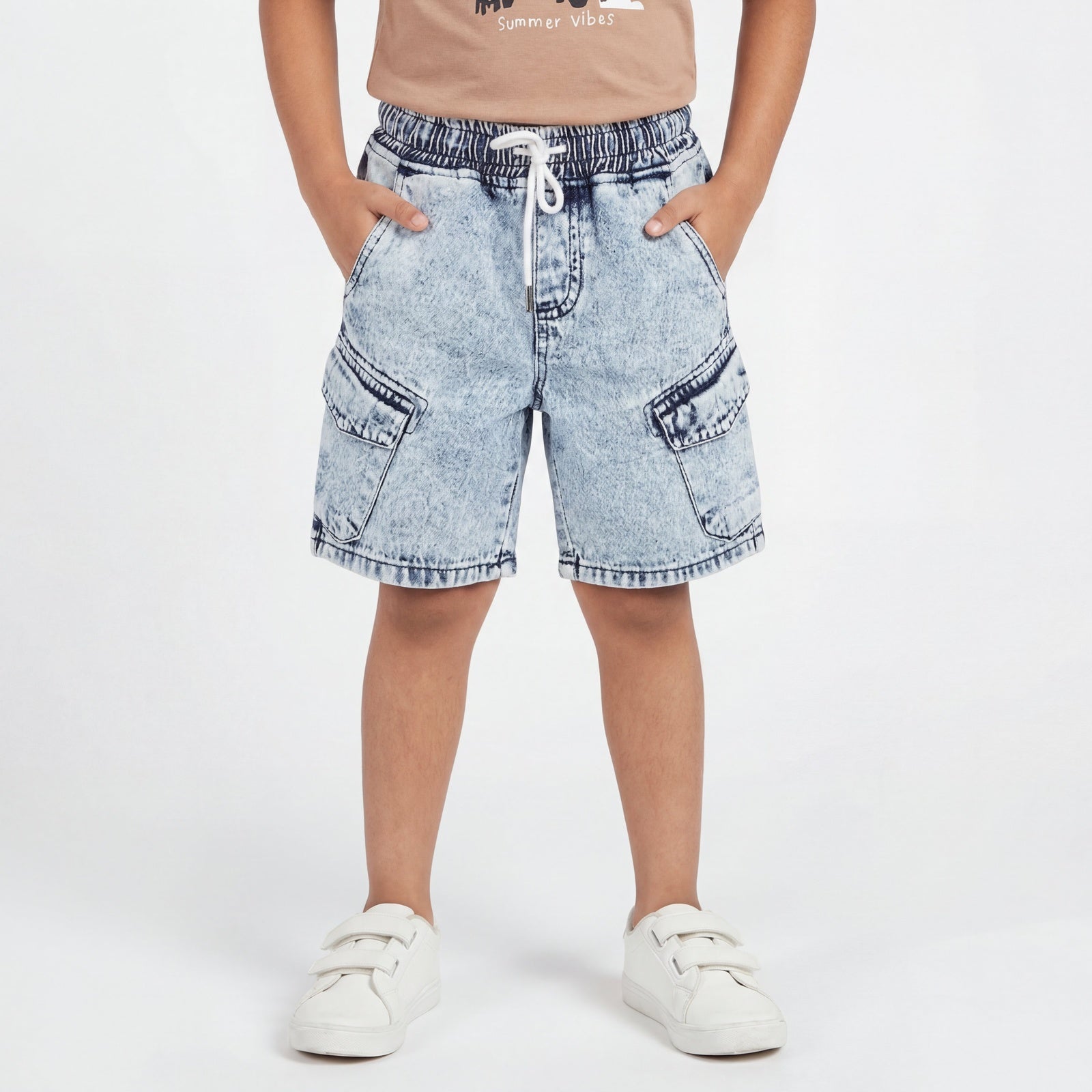 Boys Cotton Solid Casual Double Pocket Shorts