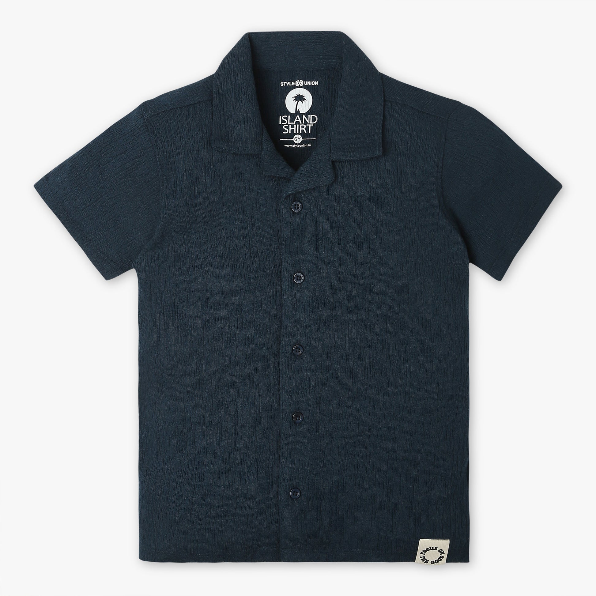 Boys Regular Fit Solid Camp Collar Half Sleeve Shirt