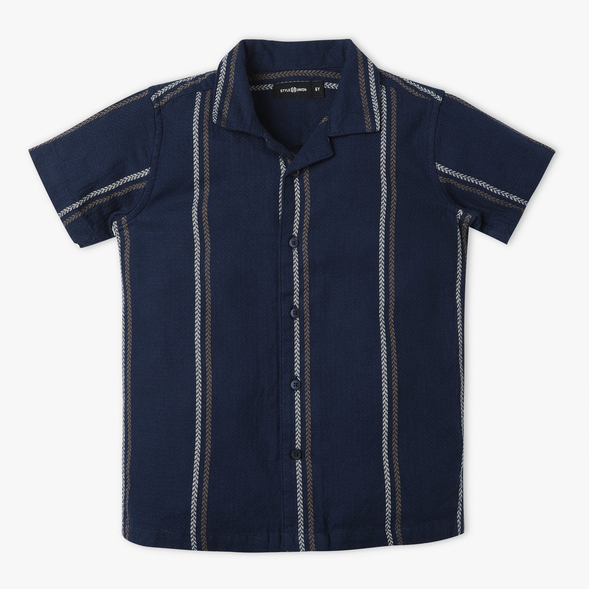 Boys Regular Fit Striped Shirt Collar Shirt