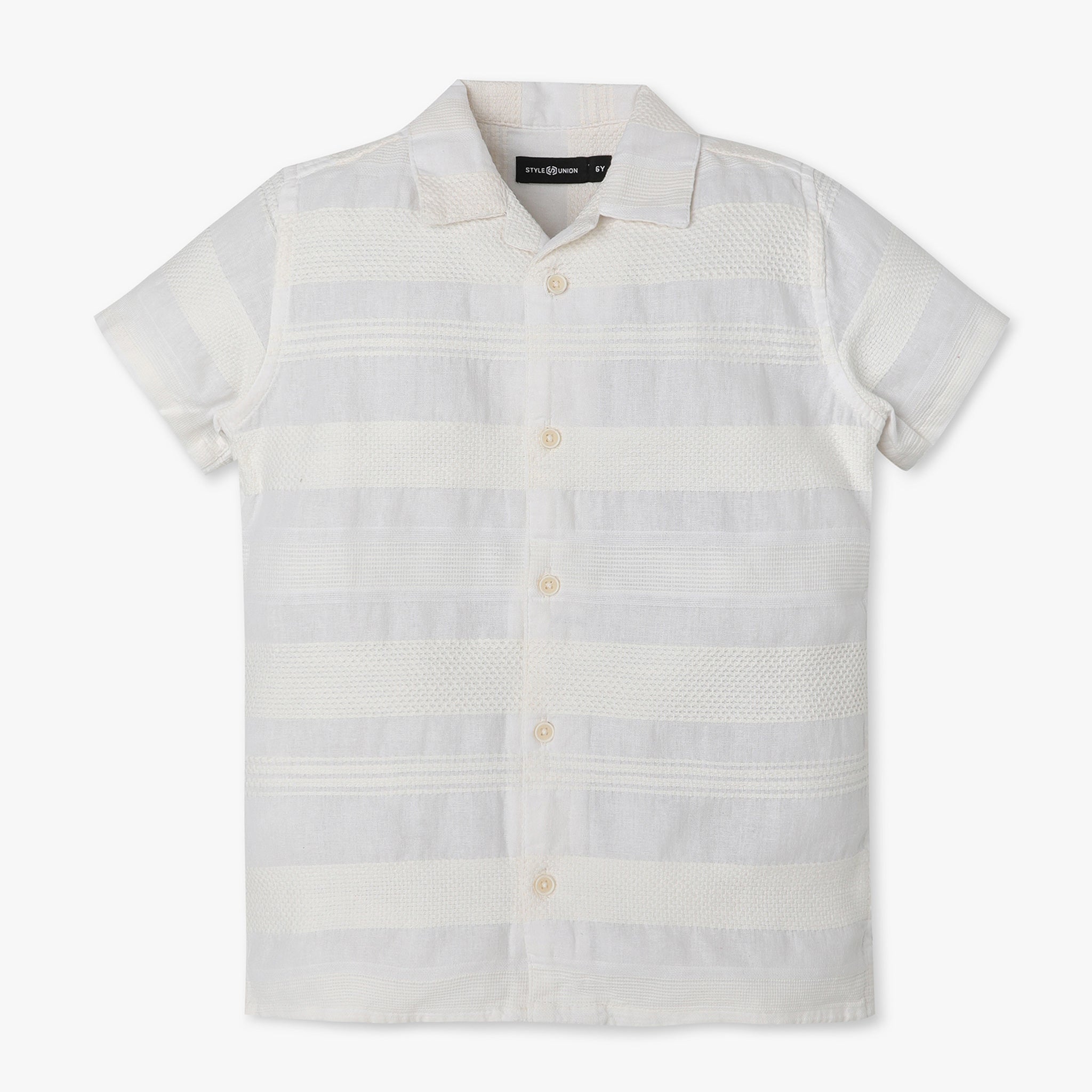 Boys Regular Fit Cut and Sew Camp Collar Shirt