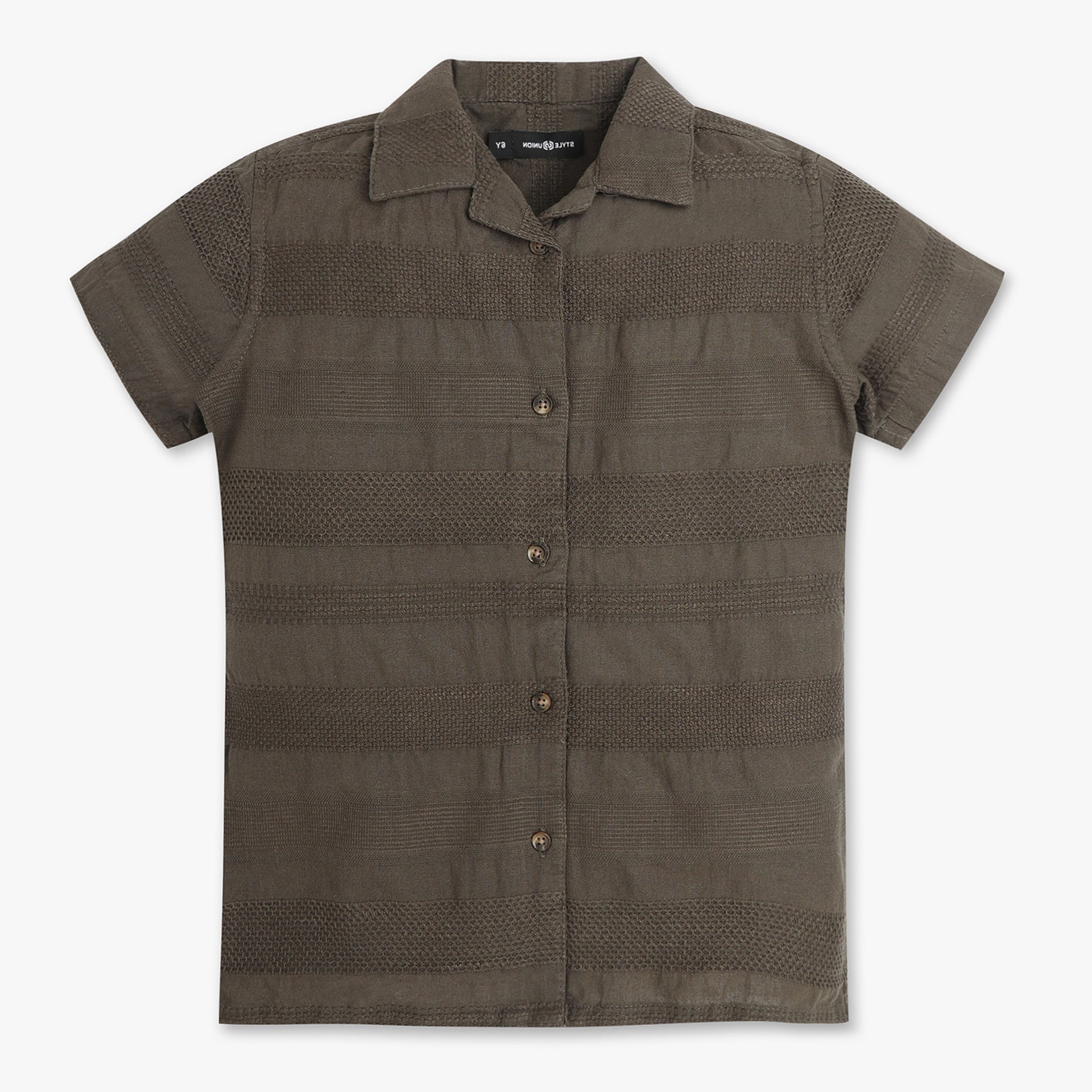 Boys Regular Fit Cut and Sew Camp Collar Shirt