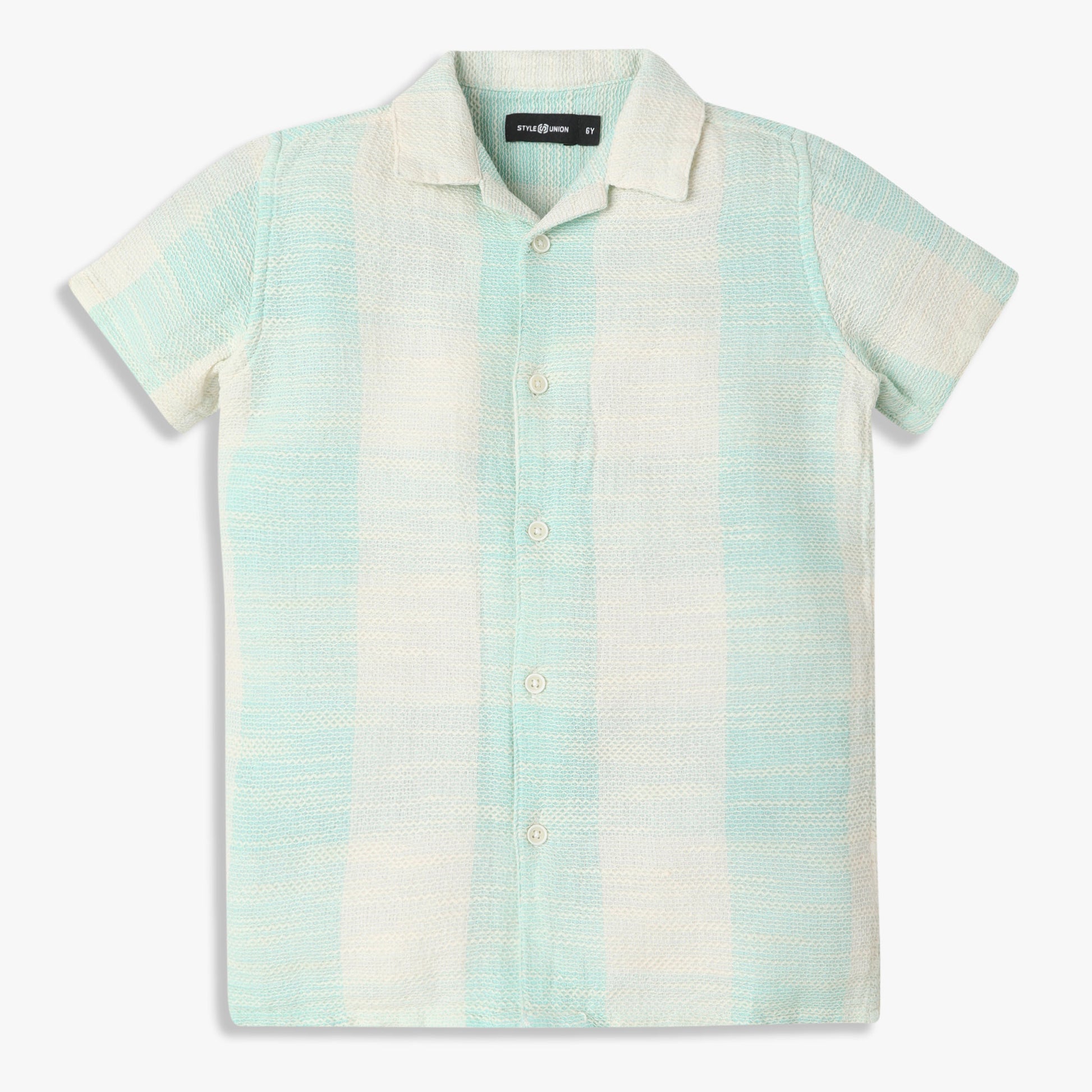 Boys Regular Fit Cut and Sew Camp Collar Shirt