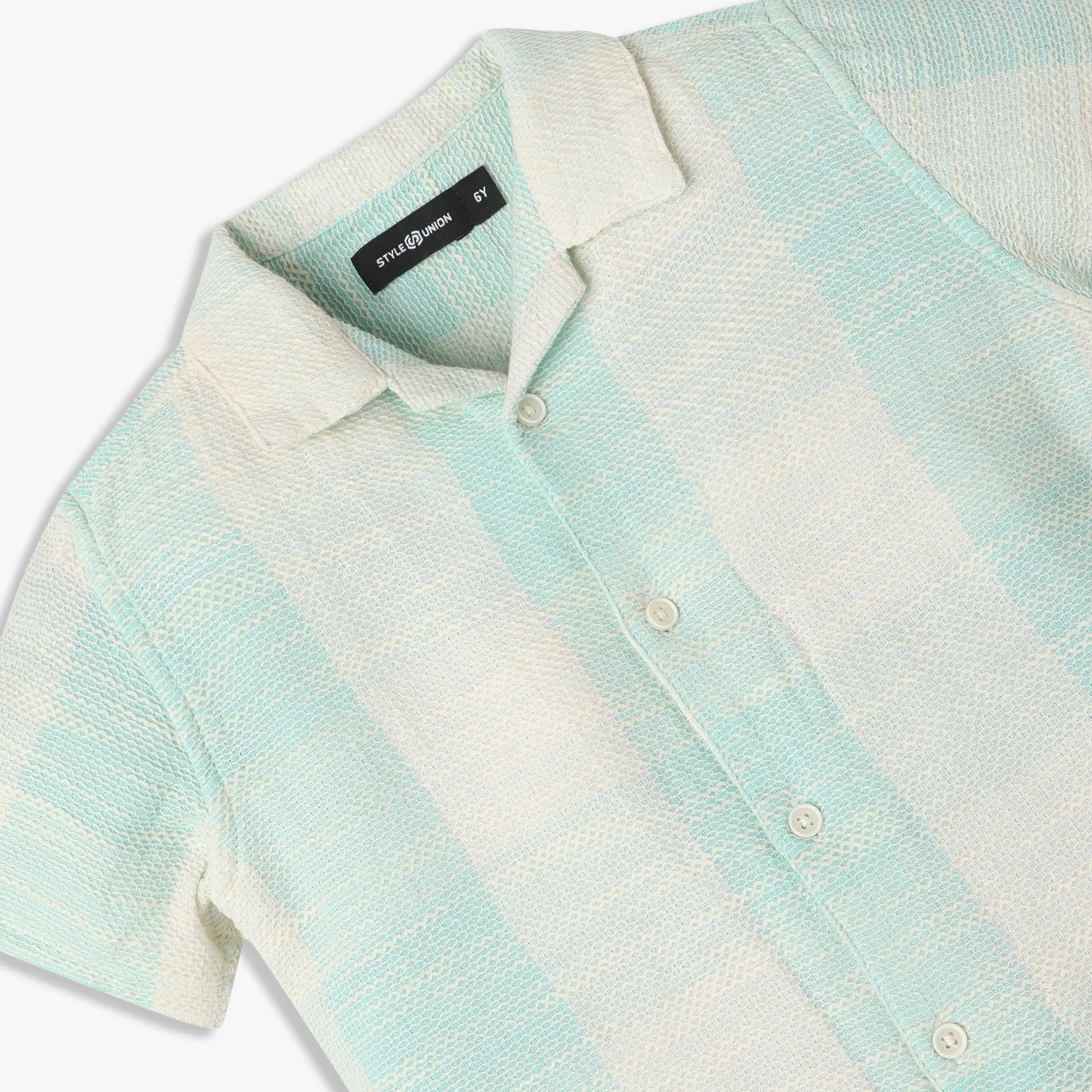 Boys Regular Fit Cut and Sew Camp Collar Shirt