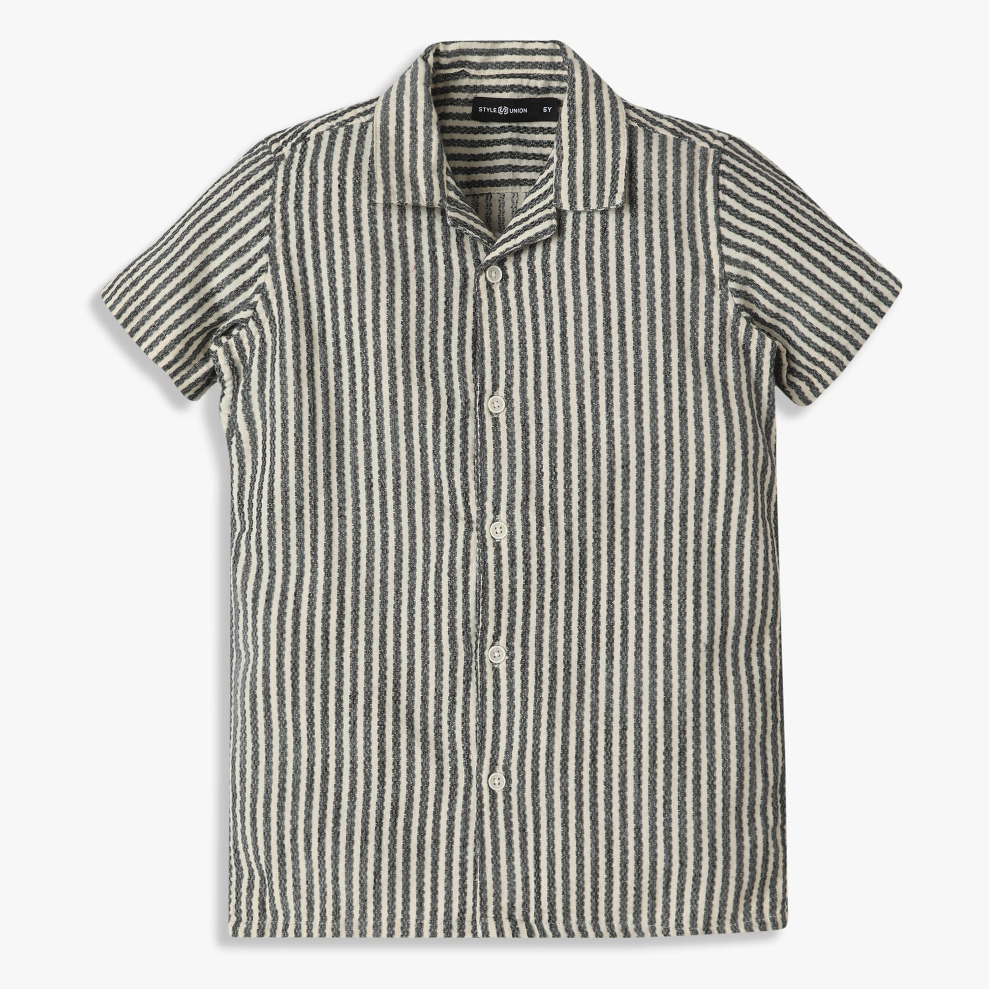 Boys Regular Fit Striped Camp Collar Shirt