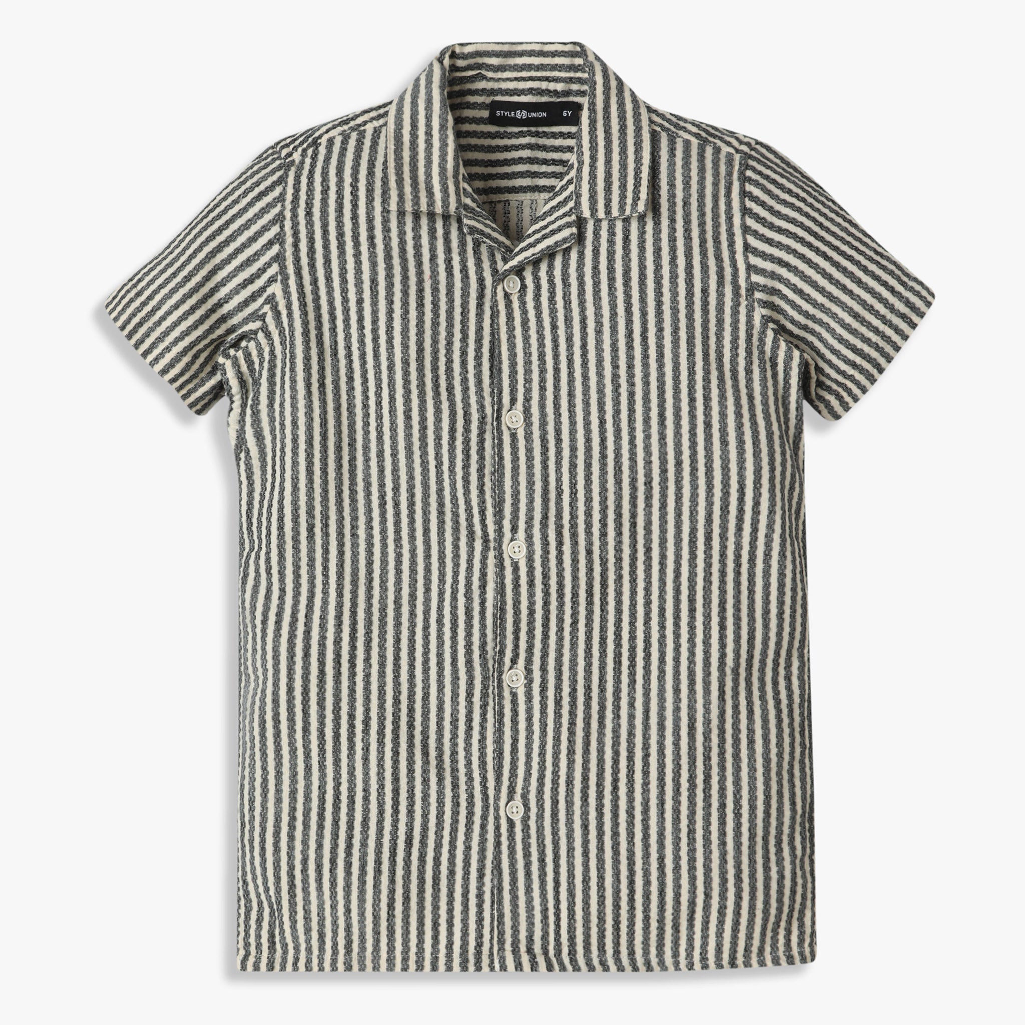 Boys Regular Fit Striped Camp Collar Shirt