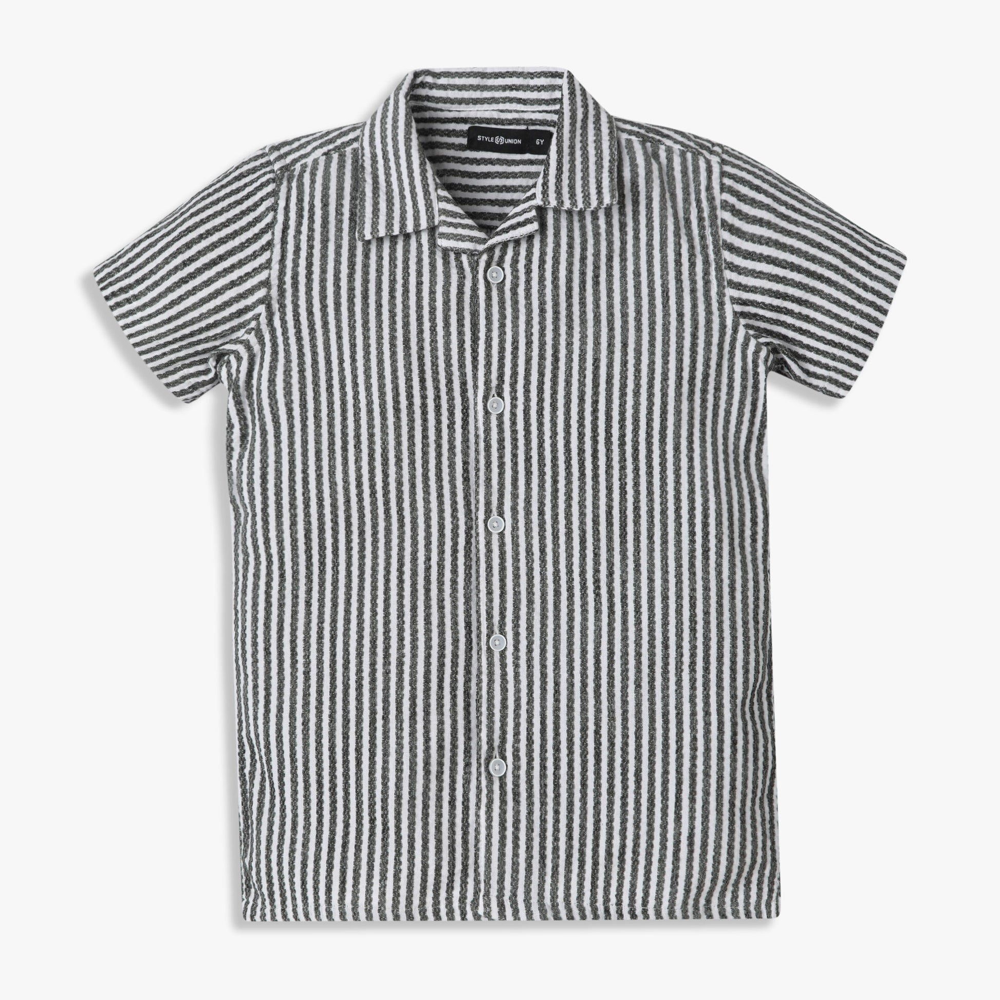 Boys Regular Fit Striped Camp Collar Shirt