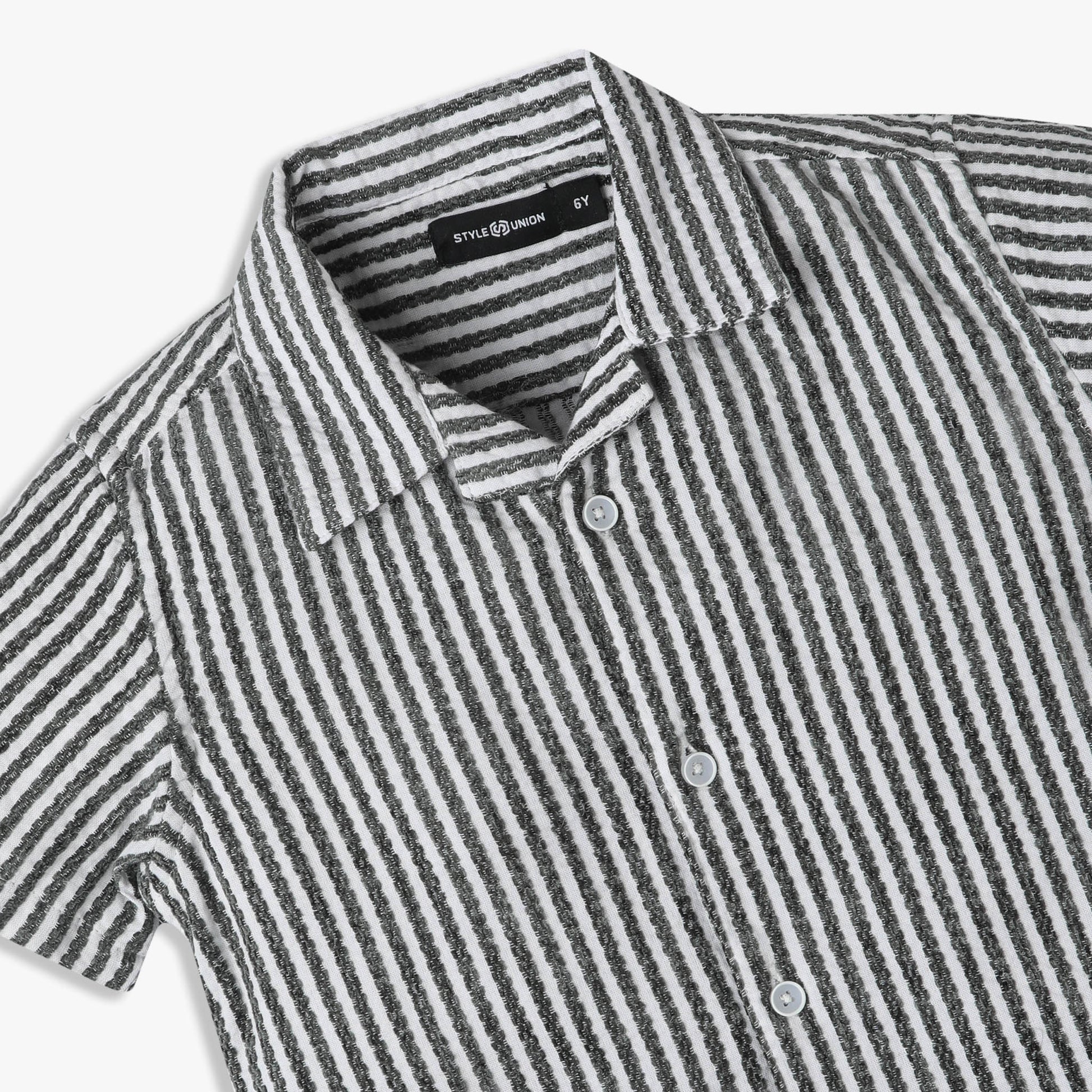Boys Regular Fit Striped Camp Collar Shirt
