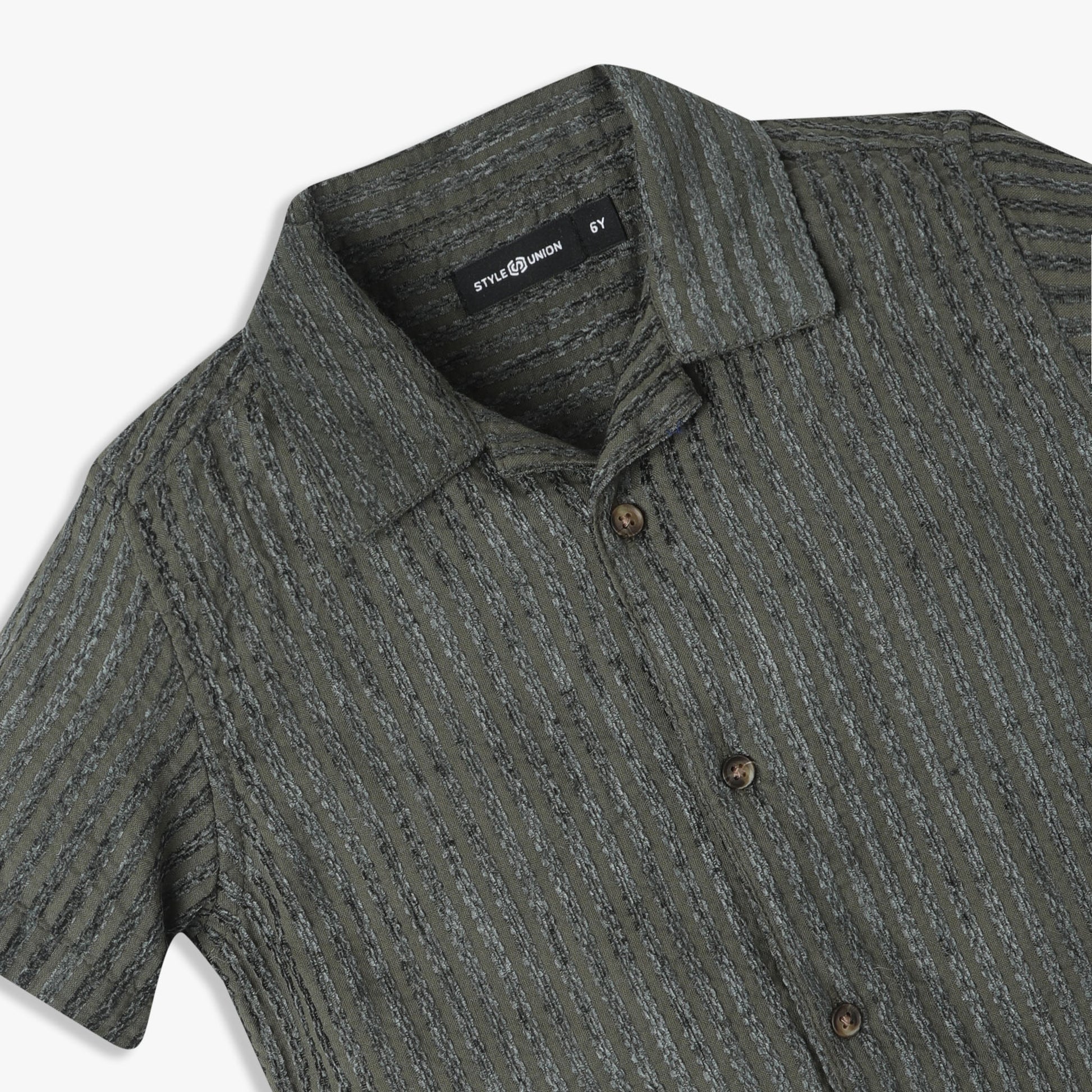 Boys Regular Fit Striped Camp Collar Shirt