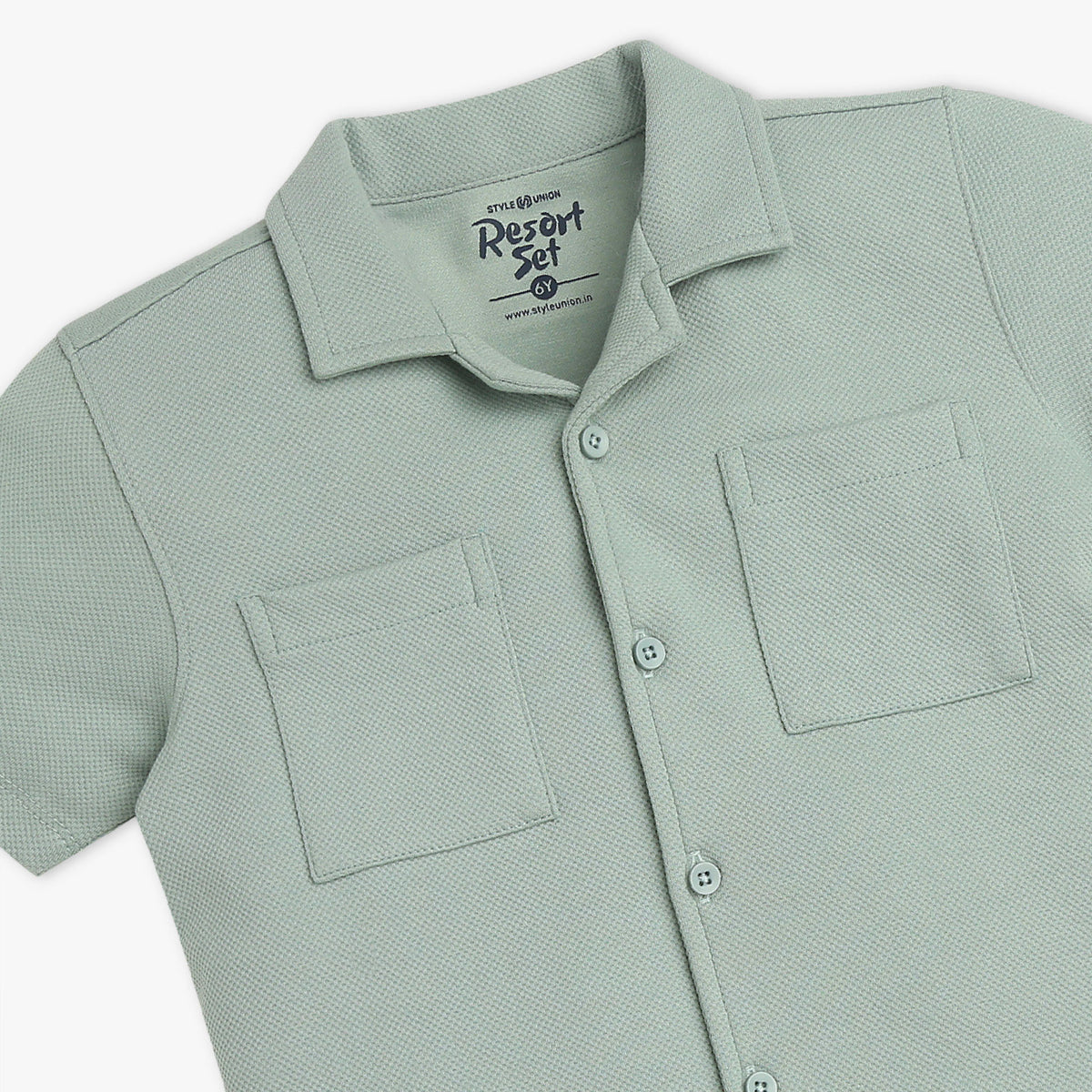Boys Solid Lapel Collar Resort Sets Cuban Shirt