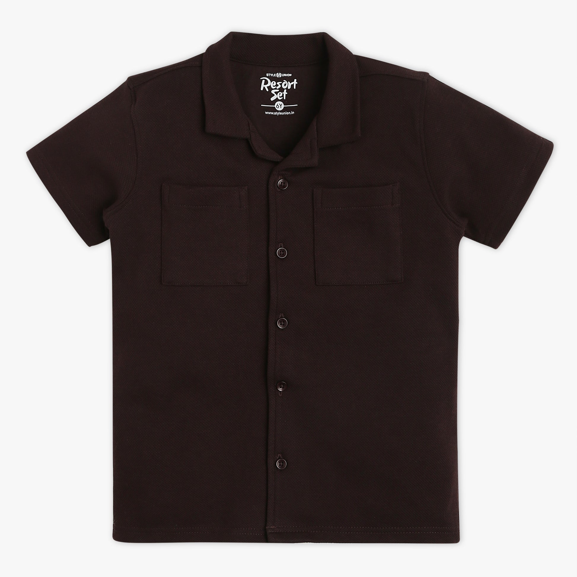 Boys Regular Fit Solid Camp Collar Half Sleeve Shirt