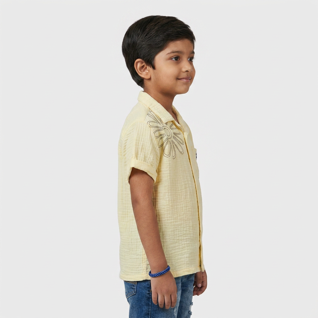 Boys Cotton Embroidered Cuban Shirt
