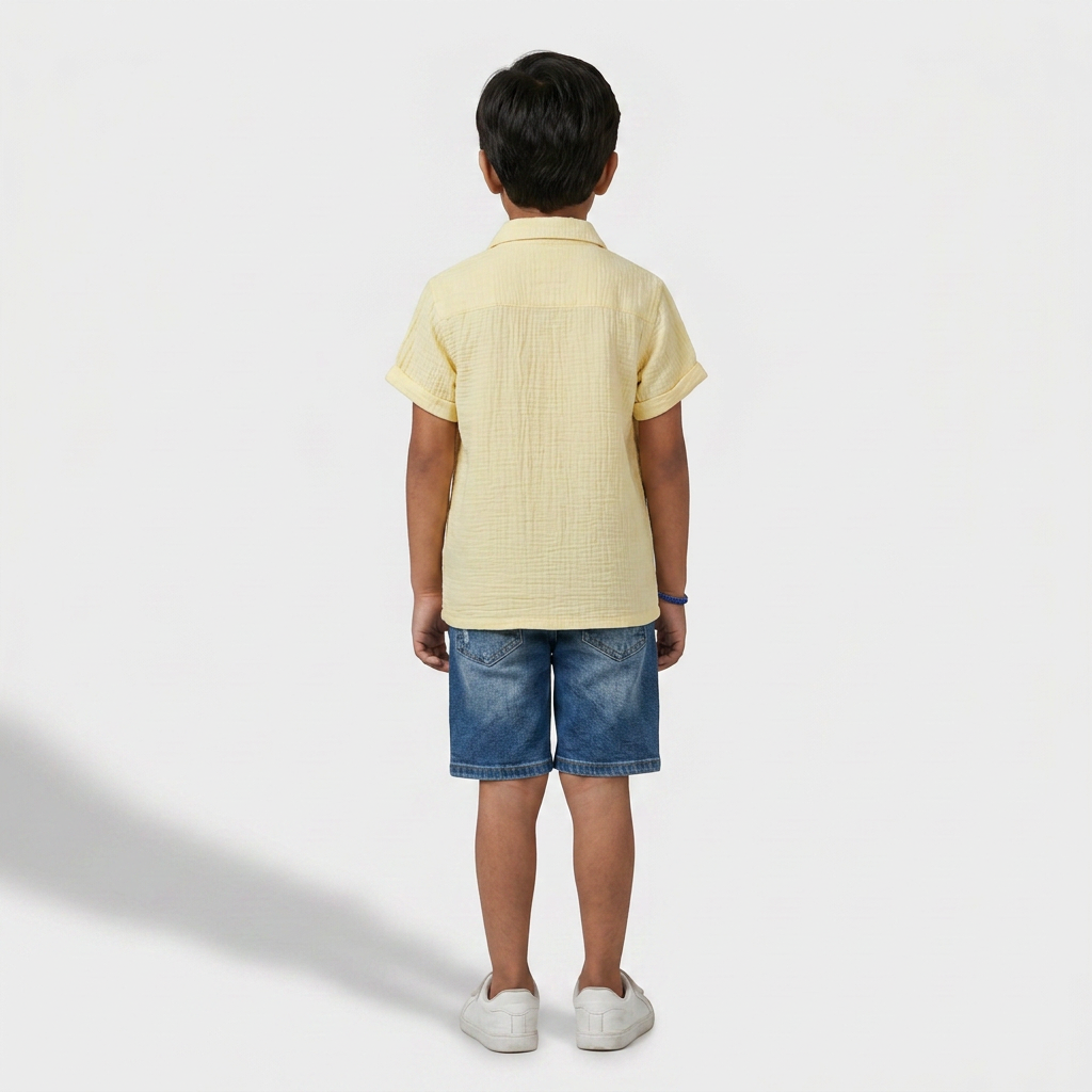 Boys Cotton Embroidered Cuban Shirt