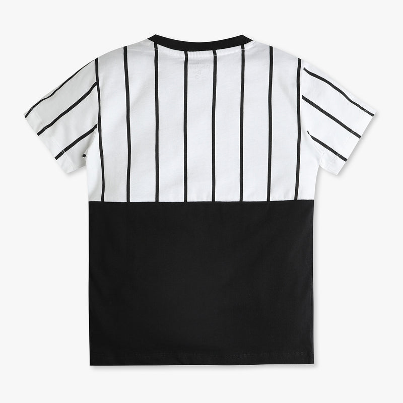 Boys Vertical Stripes Crew Neck Hey Print T-Shirt