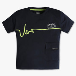 Boys Oversize Crew Neck Minimal Neon Green Line Art Across the Chest T-Shirt