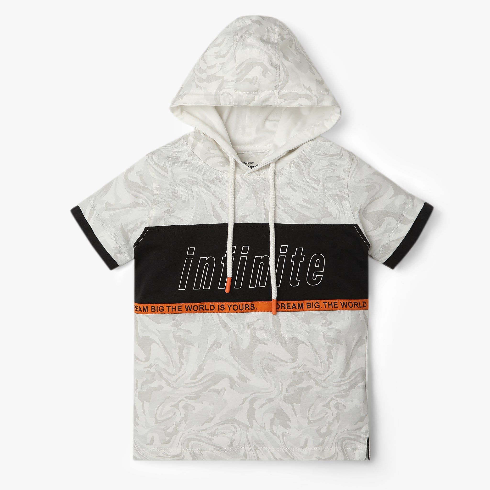 Boys Oversize Cut and Sew Hoodie Half Sleeve Infinite Print  T-Shirt